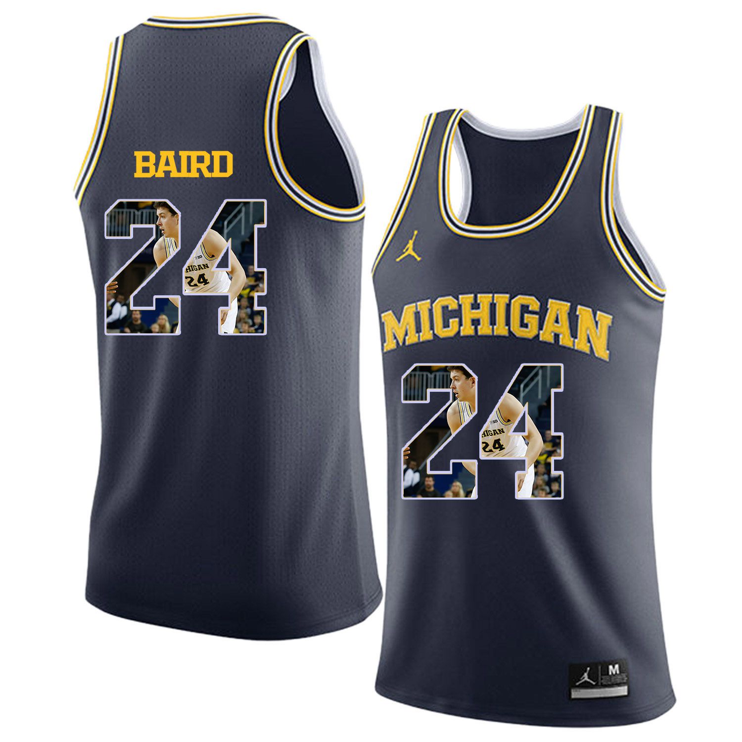 Men Jordan University of Michigan Basketball Navy #24 Baird Fashion Edition Customized NCAA Jerseys->customized ncaa jersey->Custom Jersey